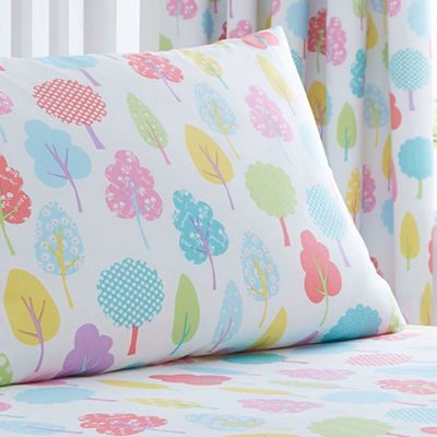 Kids' white 'Trees' fitted sheet and pillow case set